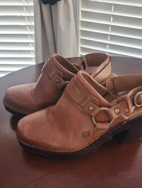 Born Tan Leather Slingback Clog Mules